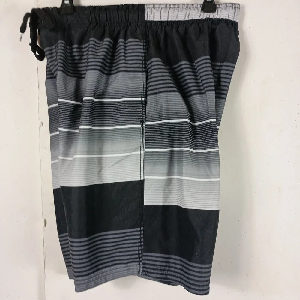 Kanu Surf Swim Trunks Mens L Black Gray Striped Summer Athleisure Beachwear